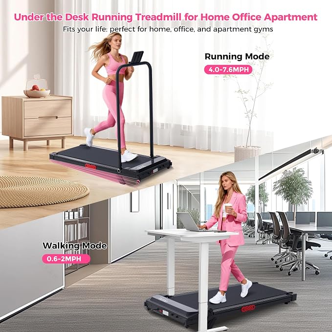 Portable Walking Pad Treadmill with Handle Bar and Incline for Home 0.6-7.6MPH Under Desk Treadmill for Home Small, 350LBS Small Treadmills with Handles, 3.0HP Treadmills for Exercising
