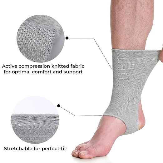 NeoTech Care Ankle Support Sleeve - Open Heel, Light, Elastic & Breathable Knitted Fabric - Medium Compression - For Men, Women, Kids - Right or Left Foot (Gray Color, Size L, 1 Pair)