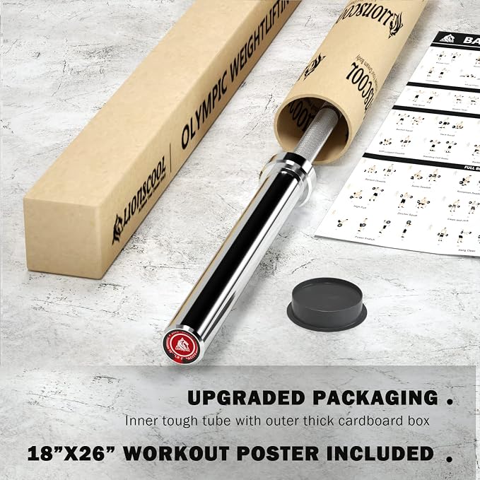 LIONSCOOL 7FT Olympic Barbell 2” Bar for Strength Training Weightlifting | 700/1000/1500lbs Weight Capacity, 2-Inch 40/45lbs Black, Silver, Red, Chrome Power Lifting, Squat, Deadlift, Presses, Row Bar