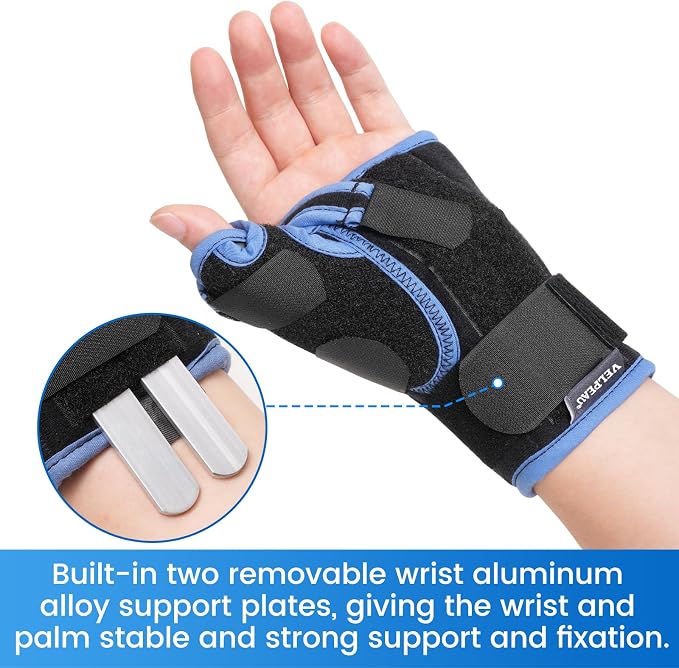 VELPEAU Carpal Tunnel Wrist Brace with Thumb Stabilizer Night Support, Completely Stabilizes Wrist Thumb Joint, Pain Relief for Tendonitis, De Quervain's Tenosynovitis, Arthritis (Short, Left Hand, L)
