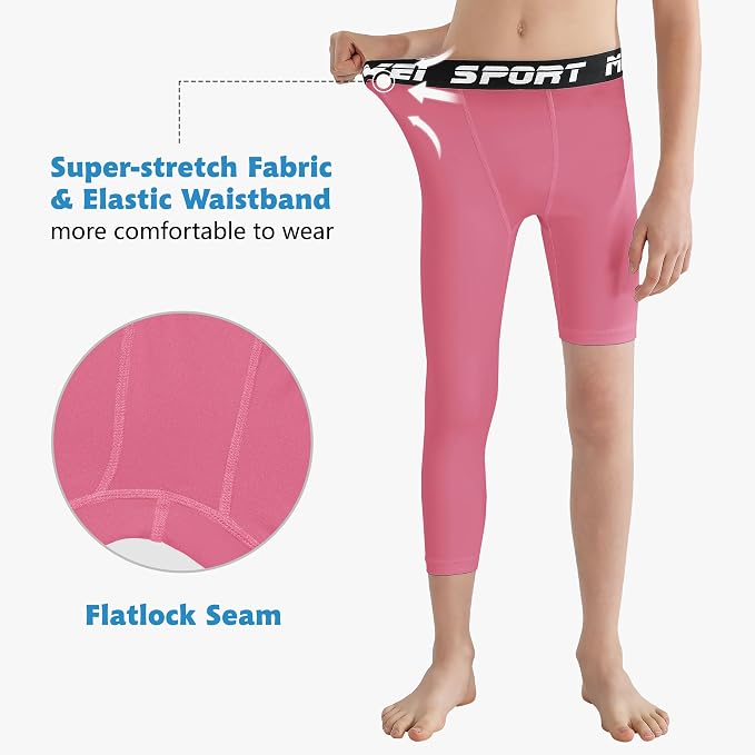 MIVEI One Leg Compression Tights Youth Boys Basketball Leg Sleeve | Kids Compression Pants Girls' Single Leg Tights 3/4 Leggings for Baseball Softball Soccer Running Football, Sports Base Layer