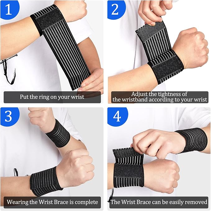 Sumind 4 Pieces Wrist Brace bands Wrist compression strap tennis support wrap Adjustable brace for carpal tunnel elastic bands for pain for Women Men Weightlifting Working out Fitness, Black