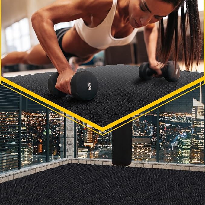 Ecally 200 Pcs 12 x 12 Gym Mat Foam Floor Mats for Home Gym Covers 96 Sq Ft Puzzle Exercise Square Interlocking Carpet Tiles with Border for Workouts Equipment Yoga Pilates (Black)