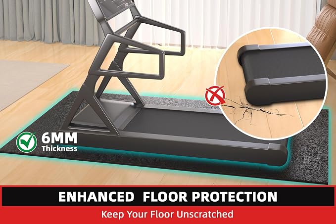 GymCope Treadmill Mat for Hardwood Floor Carpet 7'x3'/6'x3'/6'x2.5'/4'x2' | 6mm Thick Exercise Equipment Gym Mat, Compatible with Peloton Bike, Indoor Spin Bike, Elliptical