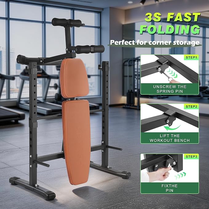 Adjustable FID Weight Bench for Home Gym | Bench press Set with 8-Level Barbell Rack, Flat/Incline/Decline Full Body weight benches for home gym