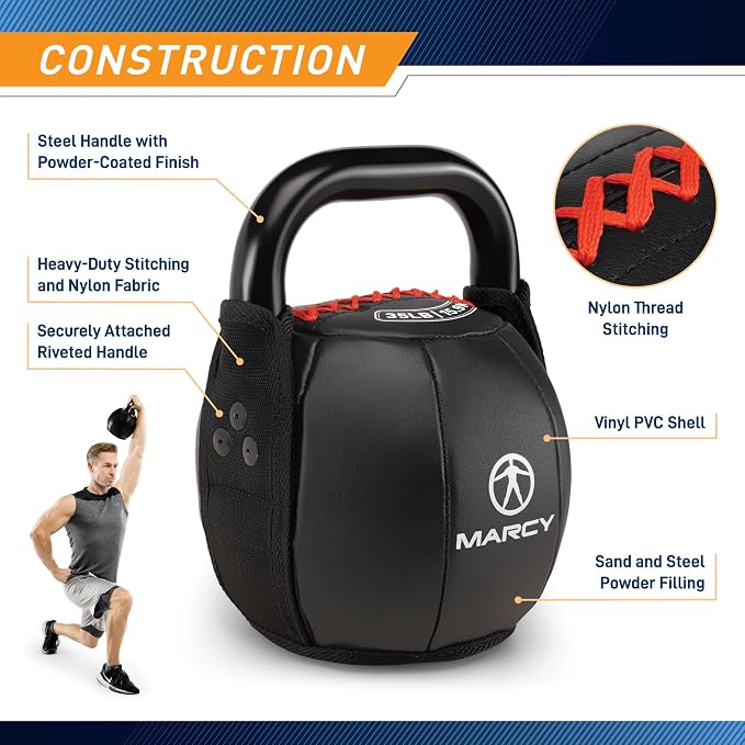 Marcy Strength Training Soft Kettlebell with Handle for Weightlifting, Conditioning, Strength and core Training 10 lbs - 40 lbs