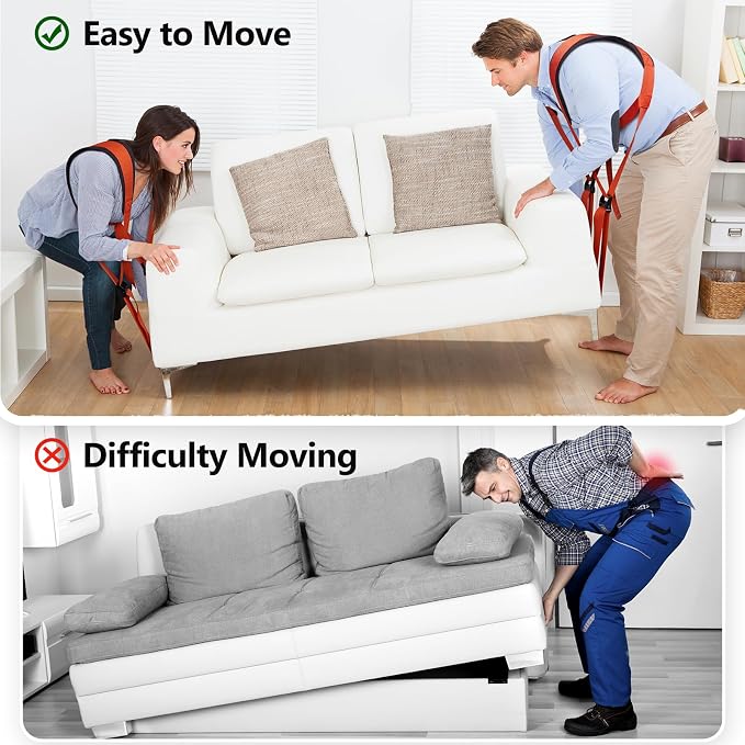 KEDSUM Moving Straps, 2-Person Lifting & Moving System, Anti-Slip Adjustable Lifting Straps Moving for Furniture, Appliances, Mattresses, Heavy, Bulky Objects Up to 800lbs(with Back Support)