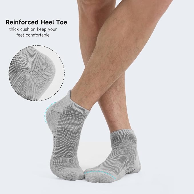 BAMBOO COOL Men's Ankle Socks Moisture Wicking Breathable Odor Control Athletic Cushioned Running Socks Arch Support 8 Pack