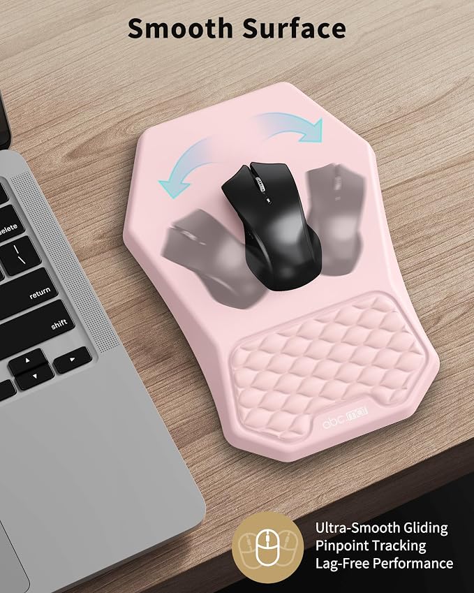 Ergonomic Mouse Pad Wrist Rest and Keyboard Wrist Rest Support Set | Massage Design Mousepad for Carpal Tunnel Pain Relief, Memory Foam, Non-Slip PU Base for Computer Desk, Pink