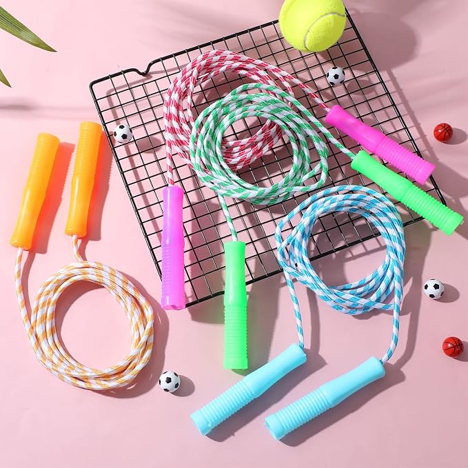 40 Pack Colorful Kids Jump Rope Set, 7.6ft Colorful Jump Rope for Kid Bulk Adjustable Length Stripe Skipping Ropes with Plastic Handles for Outdoor Exercise Sport Party Equipment