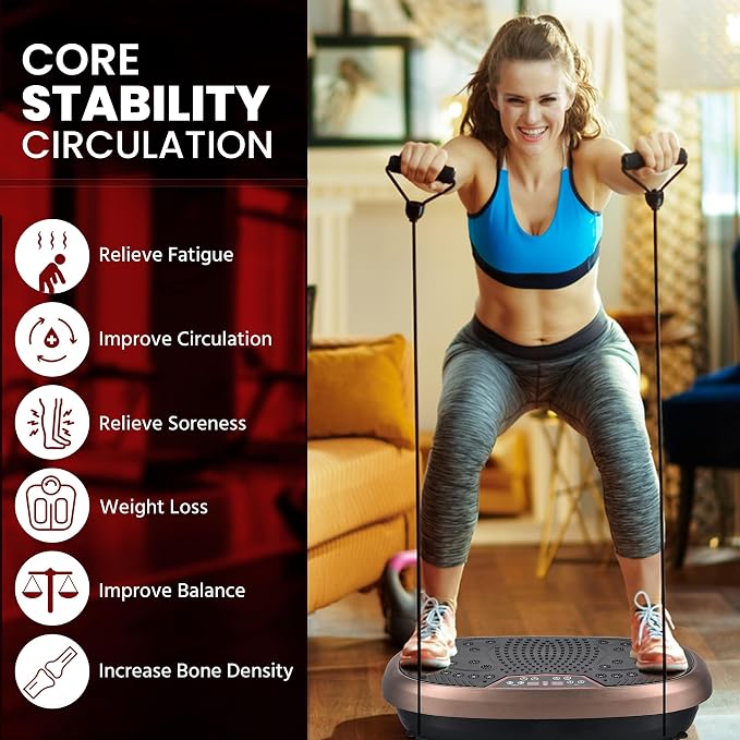 FitMaxx 3D XL Vibration Plate Exercise Machine - Whole Body Workout Vibration Platform w/Loop Bands - Lymphatic Drainage Machine for Weight Loss, Shaping, Recovery