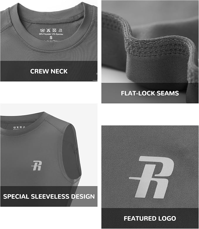 Runhit Boys Sleeveless Compression Shirt Kids Athletic Tank Tops Youth Quick Dry Undershirt for Football Basketball