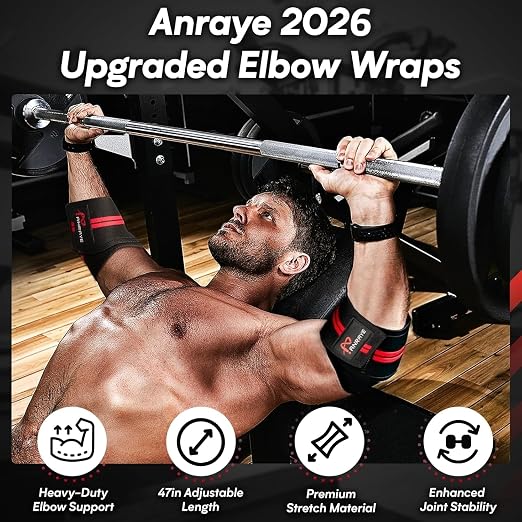 Elbow Wraps for Weightlifting, 47" Adjustable Compression Elbow Straps | Elbow Brace for Joint Support (1 Pair),Elbow Sleeves Weightlifting Men Women for Bench Press Powerlifting &Fitness Training
