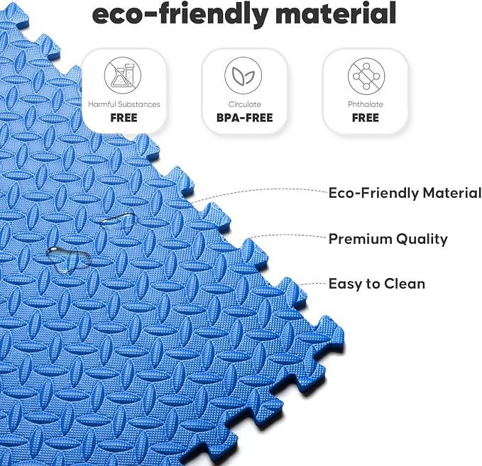 24 Pack 96 sqft Home Gym Mat, Puzzle Exercise Mat, EVA Interlocking Foam Floor Tiles for Home Workout Equipment and Kids' Play Areas - Blue, 24 in x 24 in x ½ in - 24 Tiles (Blue, 24 Pack 96 sq ft)