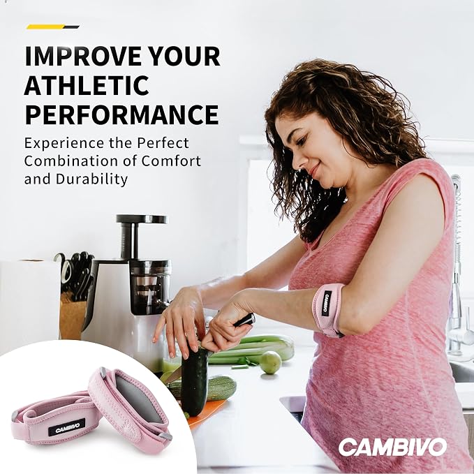 CAMBIVO 2 Pack Tennis Elbow Brace Strap for Tendonitis, Light Pink | EVA Compression Pad, Adjustable Strap with Premium Velcro, for Men and Women, Golfer's Elbow, Counterforce Brace, Breathable