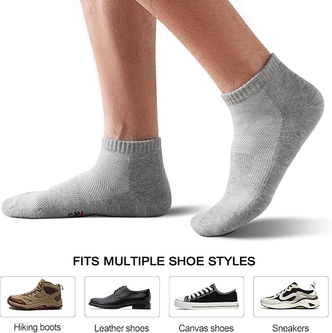 LWK Men's Bamboo Viscose Ankle Socks 10-Pack, Thick Cushioned, Seamless Toe, Moisture Wicking, Arch Support, Gift Box