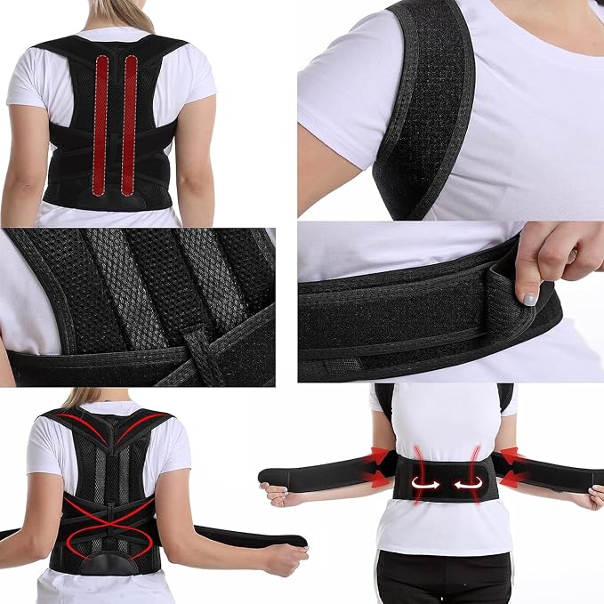 Posture Corrector for Women and Men, Adjustable Back Straightener Posture Corrector,Upper Lower Back Brace Support Belt for Men Women Body Neck Shoulder Trainer (XXXXL, Black)
