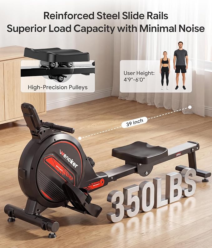 Wenoker Rowing Machine for Home, Magnetic Rower Machine, 350 LB Weight Capacity, 16-Level Silent Resistance Row Machine for Gym Exercise