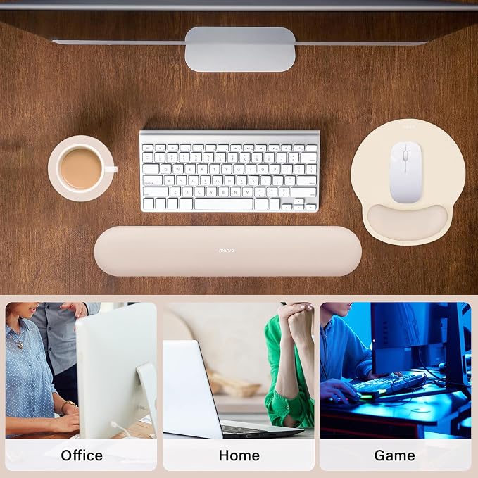 MOSISO Wrist Rest Support for Mouse Pad&Keyboard Set, Apricot | Circle Curved Ergonomic Mousepad Non-Slip Base Home/Office Pain Relief&Easy Typing Pad with Soft Cloth&Silicone Lining