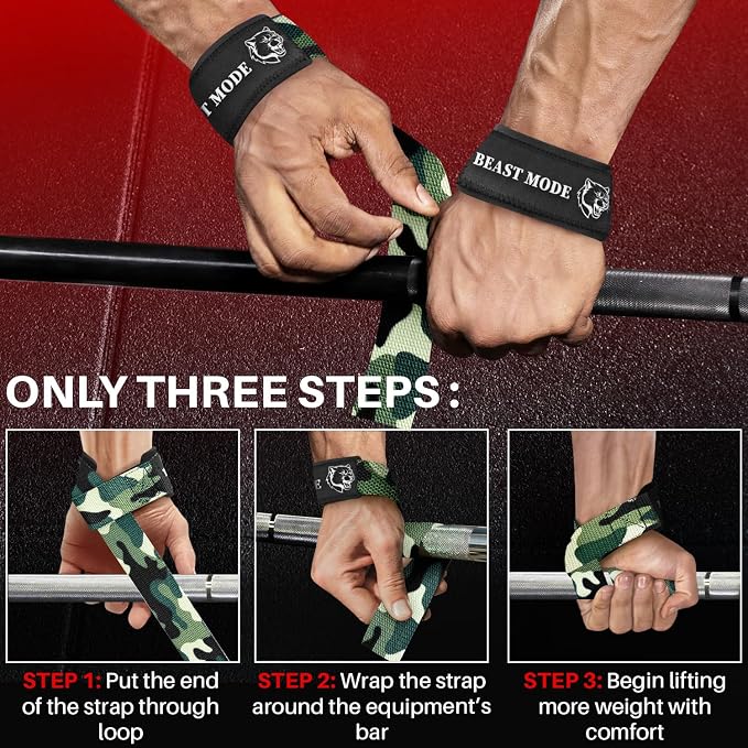 TECEUM Neoprene Padded Cotton Lifting Straps for Weightlifting, 1 Pair