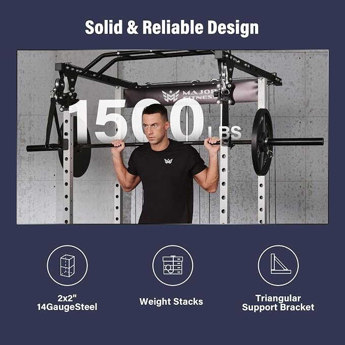 MAJOR FITNESS Power Cage Drone1 Premium- Multi-Function Power Rack for Home Gym, Squat Rack with Pull-up Bar, Cable Crossover System, J-Hooks, for Strength Training, Heavy-Duty Steel Construction