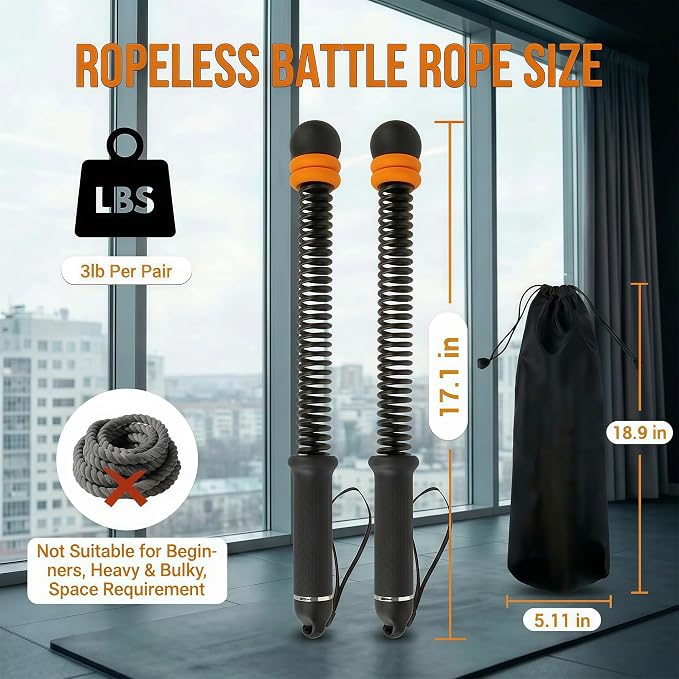 2 PCS Weighted Cordless Battle Ropes for Home Gym | Adjustable Portable Battle Ropes with Storage Bag, Exercise Equipment for Strength Training Men& Women,Black