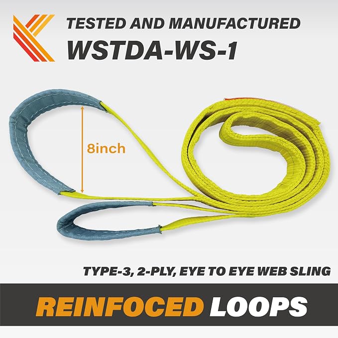 2-Ply Lifting Sling Straps 2”x 6ft - 6200lbs Vertical Capacity Heavy Duty Flat Eye Lift Sling, for Rigging Moving Towing Hoisting -1Pack - Kodiak Straps