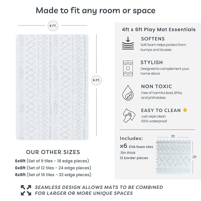 Little Landings Baby Play Mat for Floor - Boho (4x6ft) - Premium EVA Foam Play Mat for Babies & Toddlers (Ages 0-5+) - Non-Toxic Playmat for Tummy Time, Crawling & Playroom - Stylish & Comfortable