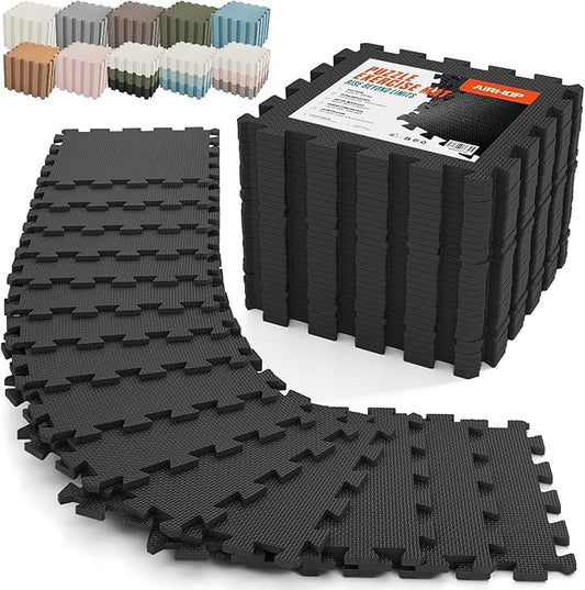 AIRHOP 18 PCS Gym Floor Mat, EVA Foam Puzzle Gym Mat, High-Density Interlocking Foam Floor Tiles for Home Gym, Play Workout Garage Kitchen Flooring 12.6"x12.6"x0.4"