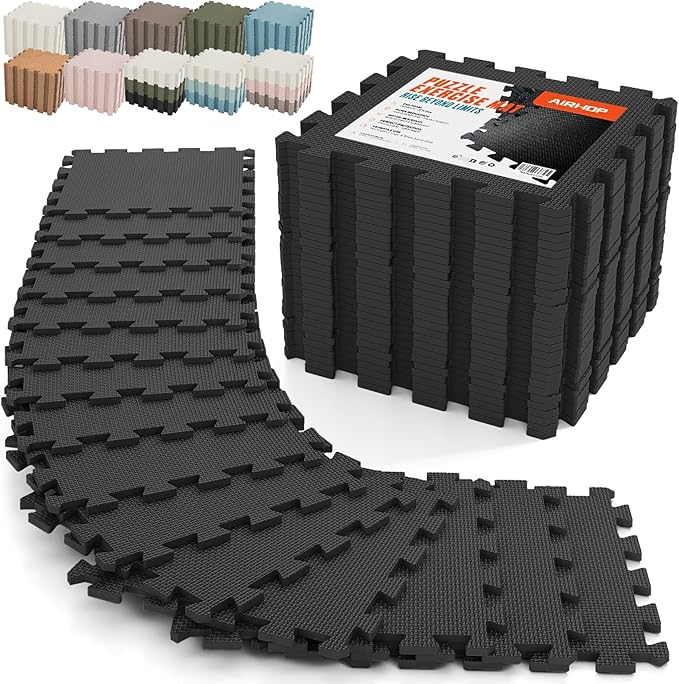 AIRHOP 18 PCS Gym Floor Mat, EVA Foam Puzzle Gym Mat, High-Density Interlocking Foam Floor Tiles for Home Gym, Play Workout Garage Kitchen Flooring 12.6"x12.6"x0.4"