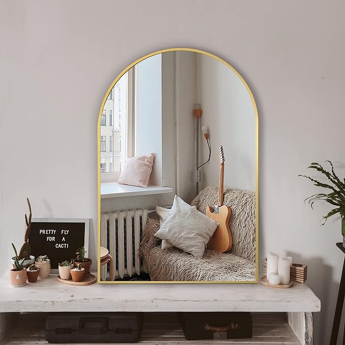 Arched Bathroom Mirror for Wall, 36" x 24" Metal Frame Vanity Mirror, Gold | Aluminium Alloy Frame, HD Shatterproof Glass, for Bathroom Over Sink , Entryway, Bedroom, Living Room