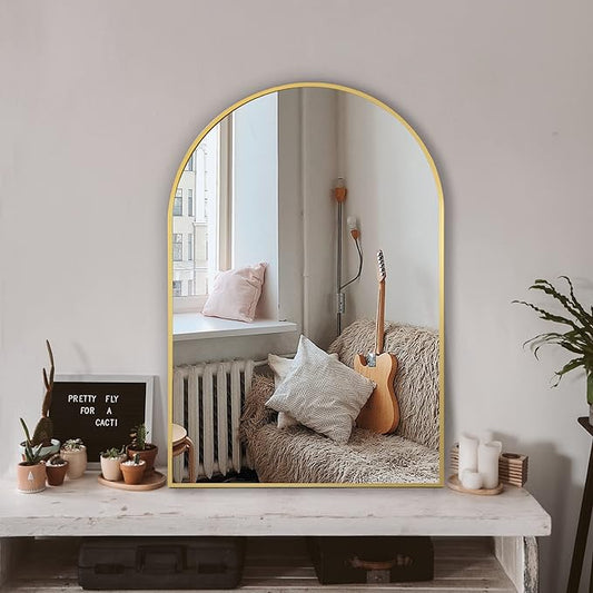 Arched Bathroom Mirror for Wall, 36" x 24" Metal Frame Vanity Mirror, Gold | Aluminium Alloy Frame, HD Shatterproof Glass, for Bathroom Over Sink , Entryway, Bedroom, Living Room
