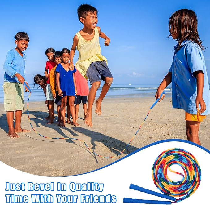 Coolrunner 16 FT Long Jump Rope(2 PACK), Double Dutch Jump Ropes, Soft Beaded Skipping for Kids Adults, Plastic Segmented Long Enough for 4-5 Jumpers