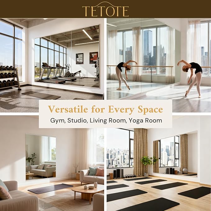 TETOTE Gym Mirrors for Home Gym Wall Large 60" x 24" - 2PCS Workout Exercise Fitness Mirror, Tempered Glass Frameless Full Length Mirror for Garage, Dance Studio, Yoga, Bedroom, Living Room