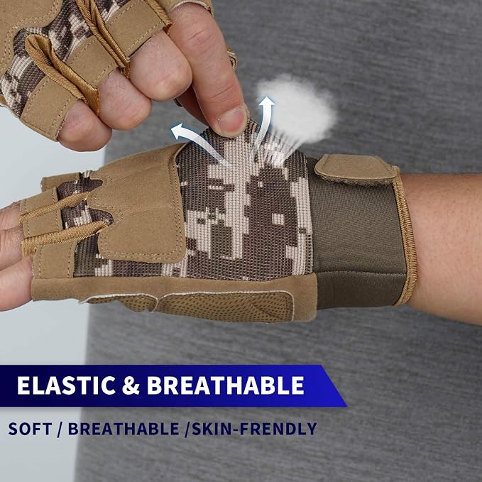 FIORETTO Fingerless Gloves for Men, Breathable Grip Palm Gloves for Motorcycle Riding, Driving, Cycling, Exercise, Workout, Climbing, Hiking and Outdoor Activities M210603