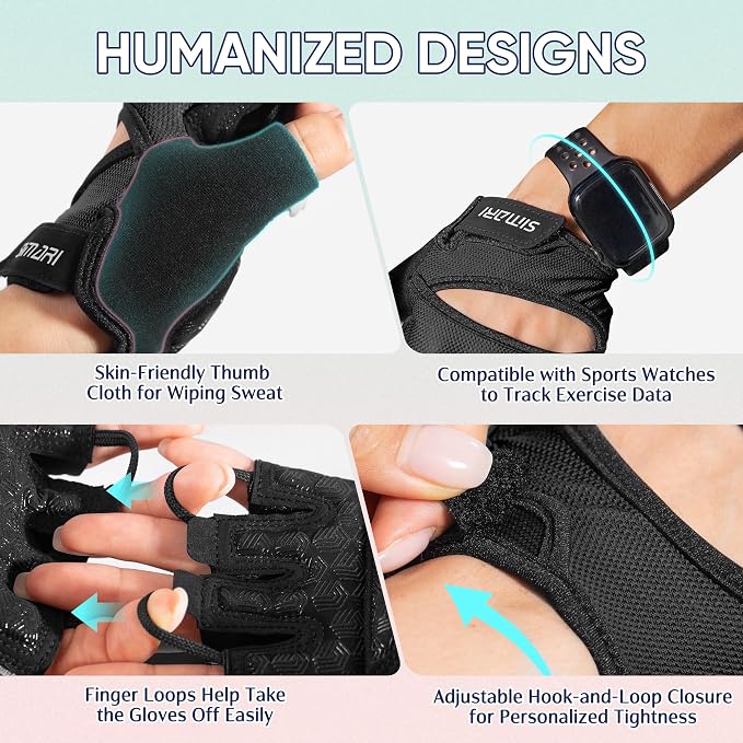 SIMARI Workout Gym Gloves for Men Women, Weight Lifting Gloves with Wrist Wrap Support, SBR Pad Grip for Full Palm Protection, for Exercise, Fitness, Dumbbells, Barbell, Climbing, Fingerless