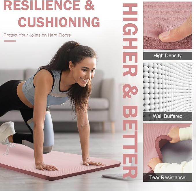BalanceFrom Yoga Mat, 1-Inch Extra Thick High Density Exercise Mat, Anti-Tear Exercise Yoga Mat with Carrying Strap, Suitable for Various Yoga Exercises, Multiple Colors