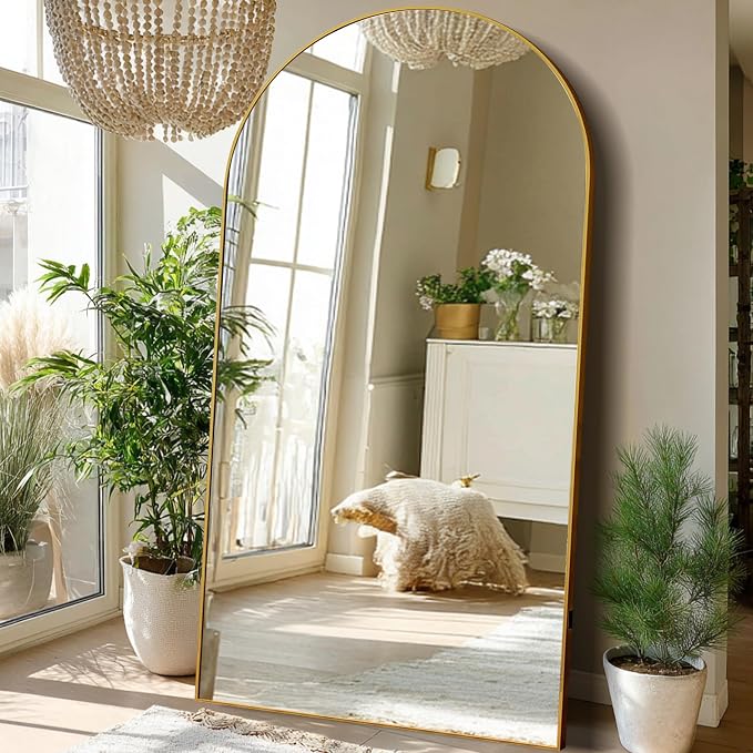 Beauty4U 79" x 39" Arched Full Length Mirror with Stand, Gold Floor Mirror | Large Standing, Leaning, or Wall-Mounted Tempered Full Body Mirror with Metal Frame for Bedroom, Closet, Modern Home Decor