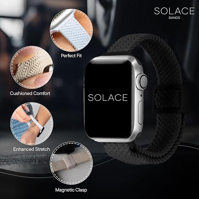 Solace Bands Imperium Adapt Wide Adjustable Nylon Braided Watch Band - Compatible with All Apple Watches - Solace Apple Watch Bands for Women & Men - Smart Watches Band Series 11-1, Ultra, SE