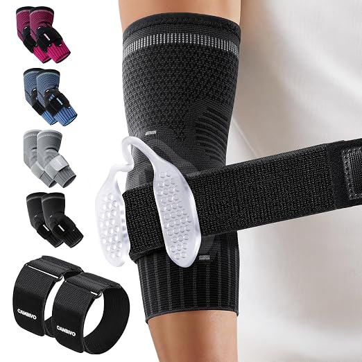 CAMBIVO 2 Pack Tennis Elbow Brace, Dual Gel Pad Compression Sleeve, Black | Adjustable Strap, Targeted Relief for Tendonitis, Golfer‘s Elbow, Breathable Knit, Daily Wear, Non-Slip Fit, for Men Women