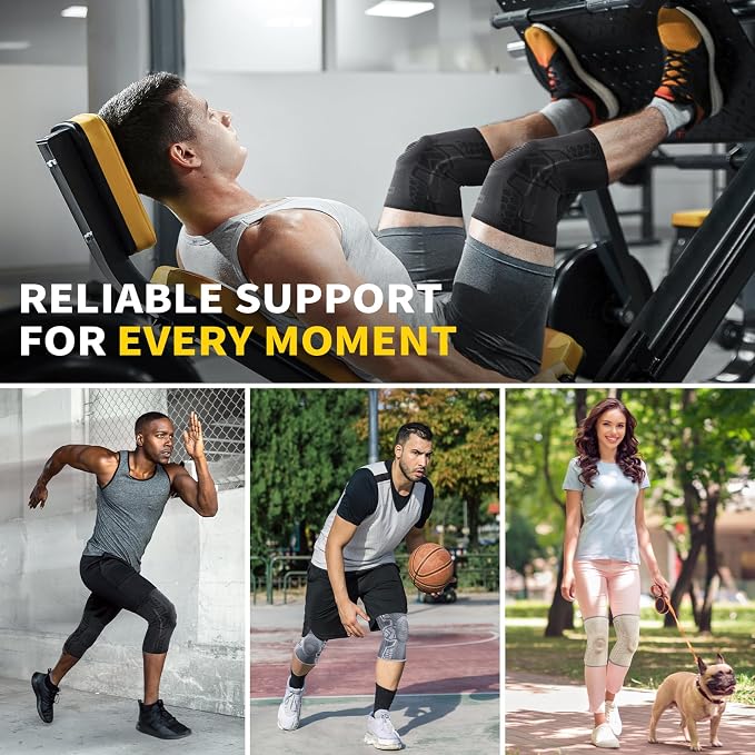 CAMBIVO Knee Brace for Men & Women, 2-Pack Compression Sleeve with Gel Pad | Patella Gel Pad with Side Stabilizers for Knee Pain Relief. Ideal for Running, Weightlifting & Arthritis, Workout, Daily Use