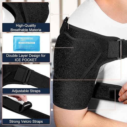 Shoulder Brace for Men and Women, Adjustable Shoulder Support Compression Sleeve for Torn Rotator Cuff Relief and Stability, Fits Right or Left,Arm Sling Shoulder for Daily Use and Recovery (3, Black)
