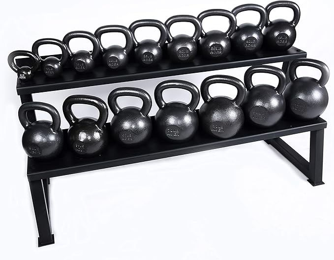 Ader Premier Kettlebell Set with DVD (5, 10, 15, 20, 25, 30, 35, 40, 45, 50lb) Rack and Rubber Mat