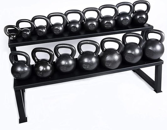 Ader Premier Kettlebell Set with DVD (5, 10, 15, 20, 25, 30, 35, 40, 45, 50lb) Rack and Rubber Mat