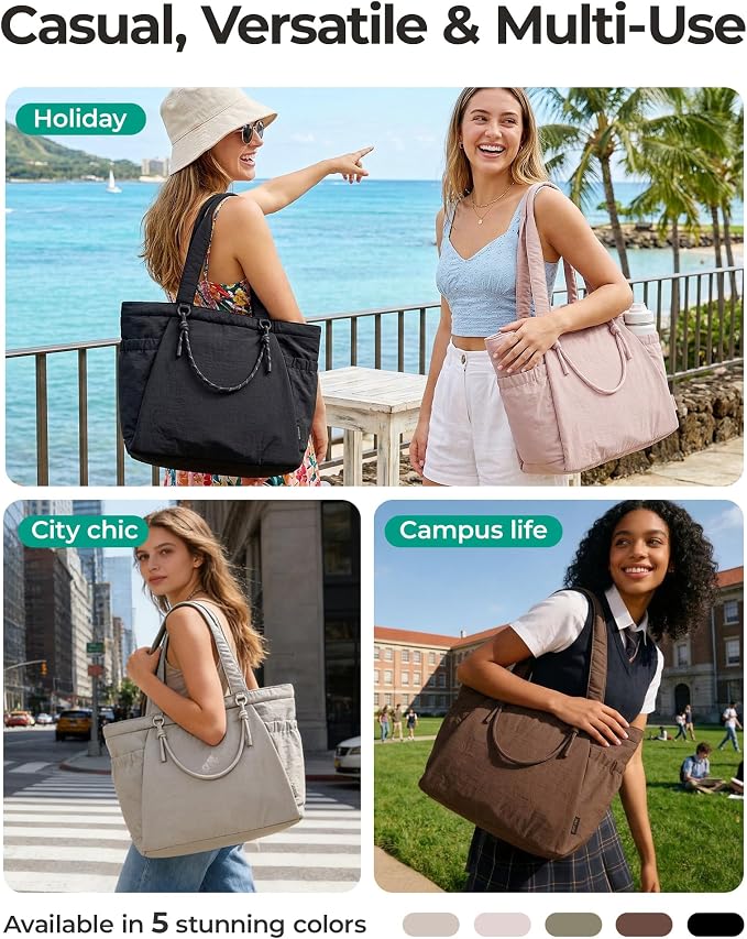 BAGSMART Yoga Pilates Tote Bag for Women with Knotted Handle, Gym Bag | 23L lightweight & waterproof shoulder sling bag, gym bag with yoga mat holder, for 15.6'' Laptop, ideal for work travel
