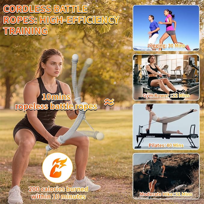 Ropeless Battle Ropes for Home Gym, Portable Cordless Weighted Battle Rope | Storage Bag, Weighted Battle Rope for High Calorie Burn, Men & Women Fitness Equipment, HIIT & Low-Impact Aerobic Training