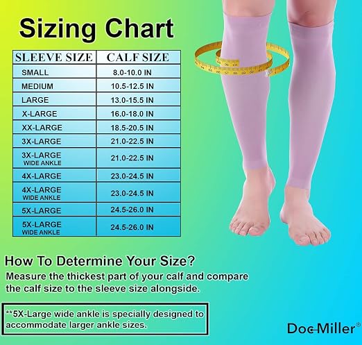 Doc Miller Calf Compression Sleeves 30-40 mmHg for Men & Women, 1 Pair | Knee High, Medical Grade, Footless Compression Socks, Shin Splints, Leg Swelling, Varicose Veins, Wide Calf, Nurses, Recovery