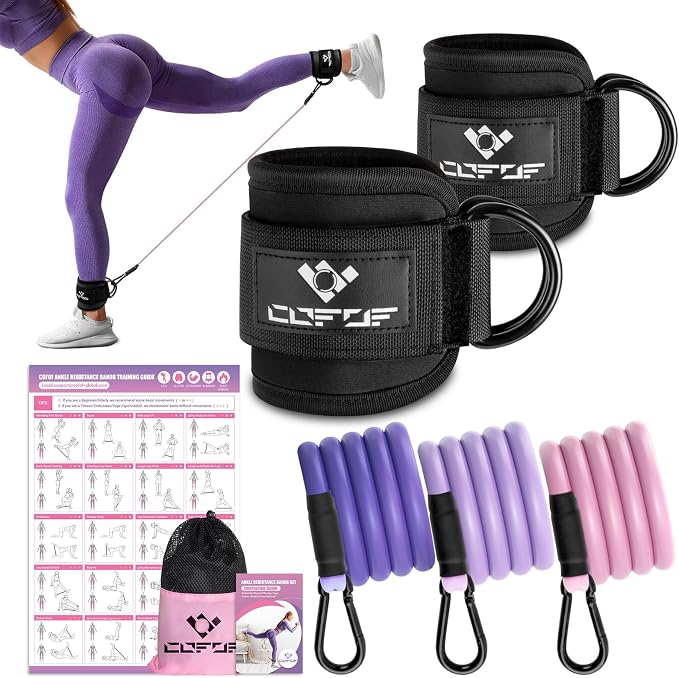 Ankle Resistance Bands with Cuffs, Leg Exercise Equipment with Poster | Ankle Bands for Working Out, Kickbacks Hip, Leg Glute, Resistance Workout Equipment for Women