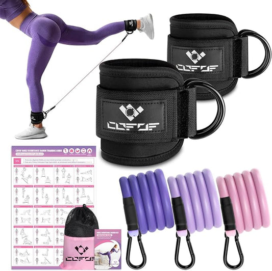 Ankle Resistance Bands with Cuffs, Leg Exercise Equipment with Poster | Ankle Bands for Working Out, Kickbacks Hip, Leg Glute, Resistance Workout Equipment for Women