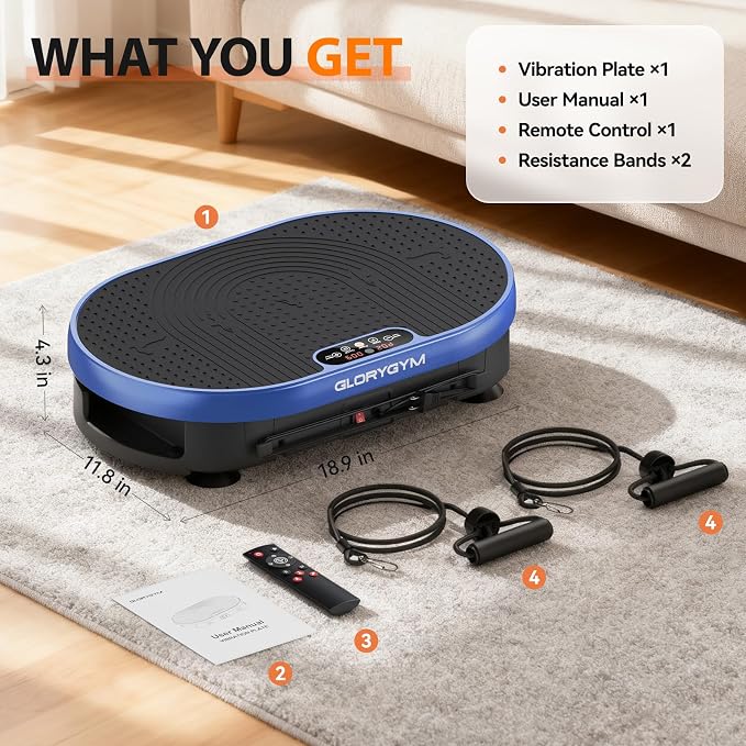 Vibration Plate Exercise Machine for Body Shaker Machine & Weight Loss, Shake Plate with Resistance Bands, 120 Speed Levels, Remote Control, Full Body Workout, Compact Home Gym Equipment